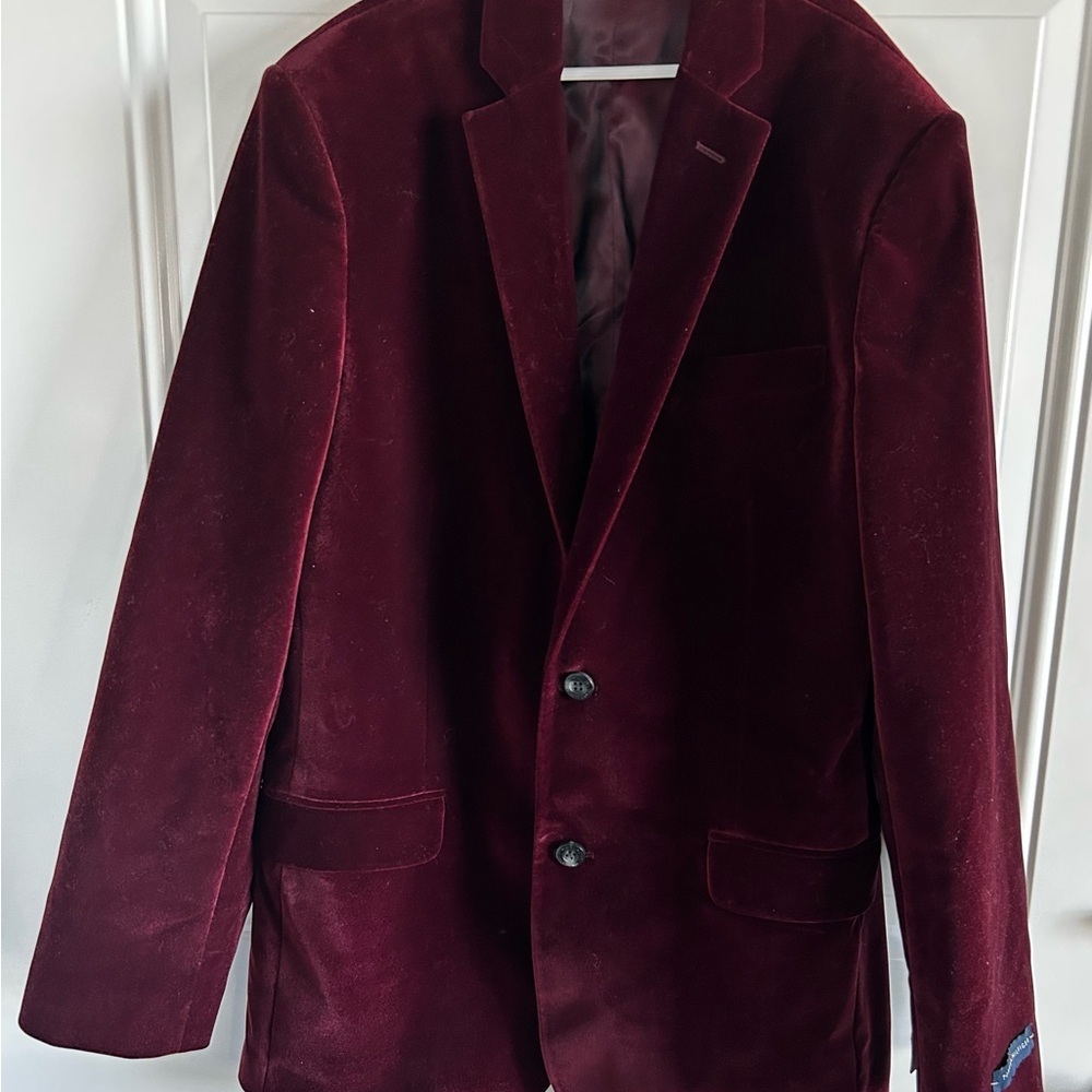 Tommy Hilfiger Rich Maroon Velvet Blazer - Picture 2 of 3